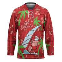 Aloha Hawaii Christmas Hockey Jersey Mele Kalikimaka Windsurfing Santa Palaka Quilt Motifs - Polynesian Pride