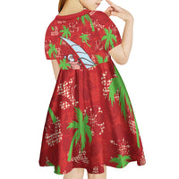 Aloha Hawaii Christmas Kid Short Sleeve Dress Mele Kalikimaka Windsurfing Santa Palaka Quilt Motifs LT14 - Polynesian Pride