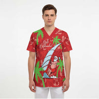 Aloha Hawaii Christmas Scrub Top Mele Kalikimaka Windsurfing Santa Palaka Quilt Motifs - Polynesian Pride