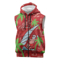 Aloha Hawaii Christmas Sleeveless Zip Hoodie Mele Kalikimaka Windsurfing Santa Palaka Quilt Motifs LT14 Red - Polynesian Pride