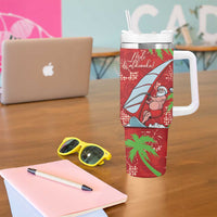 Aloha Hawaii Christmas Tumbler With Handle Mele Kalikimaka Windsurfing Santa Palaka Quilt Motifs - Polynesian Pride