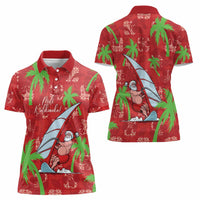 Aloha Hawaii Christmas Women Polo Shirt Mele Kalikimaka Windsurfing Santa Palaka Quilt Motifs LT14 - Polynesian Pride
