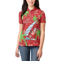 Aloha Hawaii Christmas Women Polo Shirt Mele Kalikimaka Windsurfing Santa Palaka Quilt Motifs LT14 - Polynesian Pride
