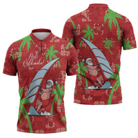 Aloha Hawaii Christmas Zipper Polo Shirt Mele Kalikimaka Windsurfing Santa Palaka Quilt Motifs LT14 - Polynesian Pride