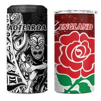 New Zealand And England Rugby 4 in 1 Can Cooler Tumbler World Cup All Black Combine Red Roses LT14 One Size: 16 oz Black - Polynesian Pride