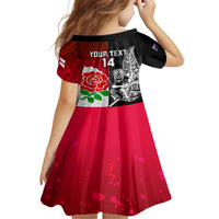 Custom New Zealand And England Rugby Family Matching Off Shoulder Maxi Dress and Hawaiian Shirt 2023 World Cup All Black Combine Red Roses LT14 - Polynesian Pride