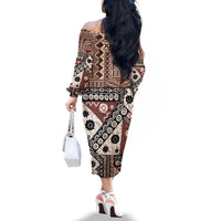 Bula Fiji Family Matching Off Shoulder Long Sleeve Dress and Hawaiian Shirt Unique Masi Tapa Pattern LT14 - Polynesian Pride