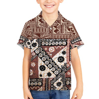 Bula Fiji Family Matching Summer Maxi Dress and Hawaiian Shirt Unique Masi Tapa Pattern LT14 Son's Shirt Brown - Polynesian Pride