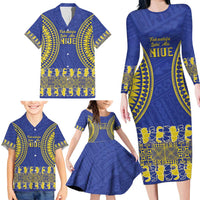 Fakaalofa Lahi Atu Niue Family Matching Long Sleeve Bodycon Dress and Hawaiian Shirt Siapo Pattern With Puakenikeni LT14 - Polynesian Pride