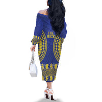 Fakaalofa Lahi Atu Niue Family Matching Off The Shoulder Long Sleeve Dress and Hawaiian Shirt Siapo Pattern With Puakenikeni LT14 - Polynesian Pride