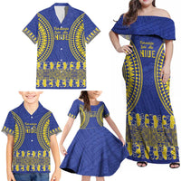 Fakaalofa Lahi Atu Niue Family Matching Off Shoulder Maxi Dress and Hawaiian Shirt Siapo Pattern With Puakenikeni LT14 - Polynesian Pride
