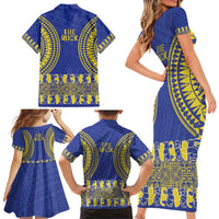 Fakaalofa Lahi Atu Niue Family Matching Short Sleeve Bodycon Dress and Hawaiian Shirt Siapo Pattern With Puakenikeni LT14 - Polynesian Pride
