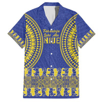 Fakaalofa Lahi Atu Niue Family Matching Short Sleeve Bodycon Dress and Hawaiian Shirt Siapo Pattern With Puakenikeni LT14 Dad's Shirt - Short Sleeve Blue - Polynesian Pride