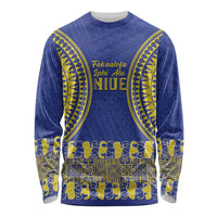 Fakaalofa Lahi Atu Niue Long Sleeve Shirt Siapo Pattern With Puakenikeni LT14 Unisex Blue - Polynesian Pride
