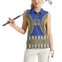 Fakaalofa Lahi Atu Niue Women Sleeveless Polo Shirt Siapo Pattern With Puakenikeni