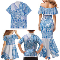Niue Language Week Family Matching Mermaid Dress and Hawaiian Shirt The Rock Coconut Crab - Siapo Blue Pastel LT14 - Polynesian Pride