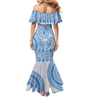 Niue Language Week Family Matching Mermaid Dress and Hawaiian Shirt The Rock Coconut Crab - Siapo Blue Pastel LT14 - Polynesian Pride