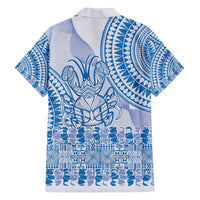 Niue Language Week Family Matching Off The Shoulder Long Sleeve Dress and Hawaiian Shirt The Rock Coconut Crab - Siapo Blue Pastel LT14 - Polynesian Pride