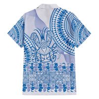 Niue Language Week Family Matching Short Sleeve Bodycon Dress and Hawaiian Shirt The Rock Coconut Crab - Siapo Blue Pastel LT14 - Polynesian Pride