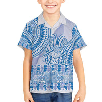 Niue Language Week Family Matching Short Sleeve Bodycon Dress and Hawaiian Shirt The Rock Coconut Crab - Siapo Blue Pastel LT14 Son's Shirt Blue - Polynesian Pride