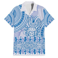 Niue Language Week Family Matching Tank Maxi Dress and Hawaiian Shirt The Rock Coconut Crab - Siapo Blue Pastel LT14 Dad's Shirt - Short Sleeve Blue - Polynesian Pride