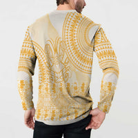 Niue Language Week Button Sweatshirt The Rock Coconut Crab - Siapo Gold Pastel