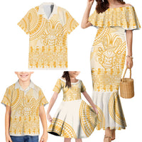 Niue Language Week Family Matching Mermaid Dress and Hawaiian Shirt The Rock Coconut Crab - Siapo Gold Pastel LT14 - Polynesian Pride