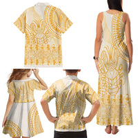 Niue Language Week Family Matching Tank Maxi Dress and Hawaiian Shirt The Rock Coconut Crab - Siapo Gold Pastel LT14 - Polynesian Pride
