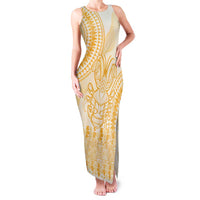 Niue Language Week Family Matching Tank Maxi Dress and Hawaiian Shirt The Rock Coconut Crab - Siapo Gold Pastel LT14 Mom's Dress Gold - Polynesian Pride