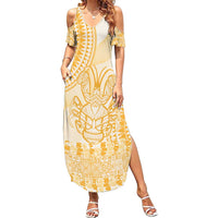 Niue Language Week Summer Maxi Dress The Rock Coconut Crab - Siapo Gold Pastel LT14 Women Gold - Polynesian Pride