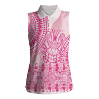 Pink Niue Language Week Women Sleeveless Polo Shirt The Rock Coconut Crab - Siapo Pattern
