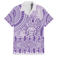 Purple Niue Language Week Family Matching Off The Shoulder Long Sleeve Dress and Hawaiian Shirt The Rock Coconut Crab - Siapo Pattern LT14 Dad's Shirt - Short Sleeve Purple - Polynesian Pride