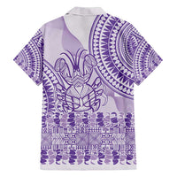 Purple Niue Language Week Family Matching Short Sleeve Bodycon Dress and Hawaiian Shirt The Rock Coconut Crab - Siapo Pattern LT14 - Polynesian Pride