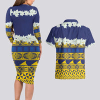 Tokelau Language Week Couples Matching Long Sleeve Bodycon Dress and Hawaiian Shirt Tokelauan Tuluma With Gardenia Thunbergia LT14 - Polynesian Pride