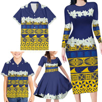Tokelau Language Week Family Matching Long Sleeve Bodycon Dress and Hawaiian Shirt Tokelauan Tuluma With Gardenia Thunbergia LT14 - Polynesian Pride