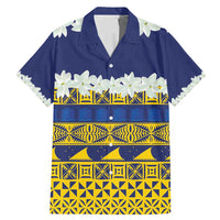 Tokelau Language Week Family Matching Mermaid Dress and Hawaiian Shirt Tokelauan Tuluma With Gardenia Thunbergia LT14 Dad's Shirt - Short Sleeve Blue - Polynesian Pride