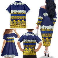 Tokelau Language Week Family Matching Off The Shoulder Long Sleeve Dress and Hawaiian Shirt Tokelauan Tuluma With Gardenia Thunbergia LT14 - Polynesian Pride