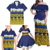 Tokelau Language Week Family Matching Off Shoulder Maxi Dress and Hawaiian Shirt Tokelauan Tuluma With Gardenia Thunbergia LT14 - Polynesian Pride