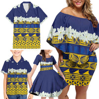 Tokelau Language Week Family Matching Off Shoulder Short Dress and Hawaiian Shirt Tokelauan Tuluma With Gardenia Thunbergia LT14 - Polynesian Pride