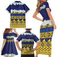 Tokelau Language Week Family Matching Short Sleeve Bodycon Dress and Hawaiian Shirt Tokelauan Tuluma With Gardenia Thunbergia LT14 - Polynesian Pride