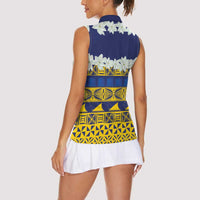 Tokelau Language Week Women Sleeveless Polo Shirt Tokelauan Tuluma With Gardenia Thunbergia LT14 - Polynesian Pride