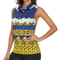 Tokelau Language Week Women Sleeveless Polo Shirt Tokelauan Tuluma With Gardenia Thunbergia LT14 - Polynesian Pride