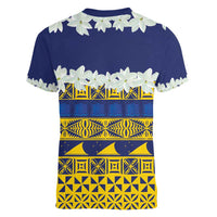 Tokelau Language Week Women V-Neck T-Shirt Tokelauan Tuluma With Gardenia Thunbergia LT14 - Polynesian Pride