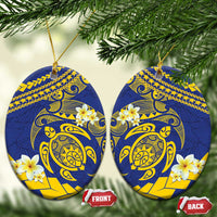 Te Vaiaho o te Gagana Tokelau Ceramic Ornament Polynesian Turtle - Malo Ni! LT14 Oval Blue - Polynesian Pride