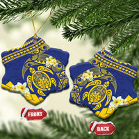 Te Vaiaho o te Gagana Tokelau Ceramic Ornament Polynesian Turtle - Malo Ni! LT14 Snow Flake Blue - Polynesian Pride