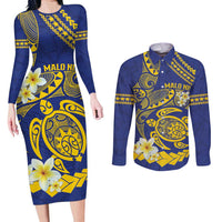 Te Vaiaho o te Gagana Tokelau Couples Matching Long Sleeve Bodycon Dress and Long Sleeve Button Shirt Polynesian Turtle - Malo Ni! LT14 Blue - Polynesian Pride