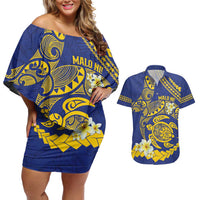 Te Vaiaho o te Gagana Tokelau Couples Matching Off Shoulder Short Dress and Hawaiian Shirt Polynesian Turtle - Malo Ni! LT14 Blue - Polynesian Pride