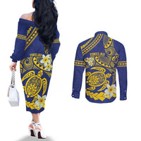 Te Vaiaho o te Gagana Tokelau Couples Matching Off The Shoulder Long Sleeve Dress and Long Sleeve Button Shirt Polynesian Turtle - Malo Ni! LT14 - Polynesian Pride