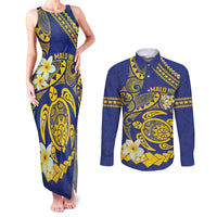 Te Vaiaho o te Gagana Tokelau Couples Matching Tank Maxi Dress and Long Sleeve Button Shirt Polynesian Turtle - Malo Ni! LT14 Blue - Polynesian Pride
