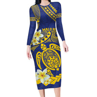 Te Vaiaho o te Gagana Tokelau Family Matching Long Sleeve Bodycon Dress and Hawaiian Shirt Polynesian Turtle - Malo Ni! LT14 Mom's Dress Blue - Polynesian Pride